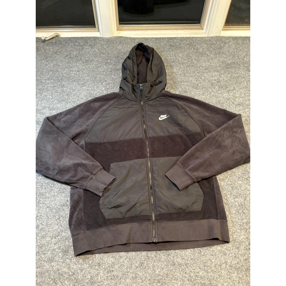 Nike Sportswear Hoodie Mens Large Black Gray Sherpa Fleece Full Zip BV3592-010